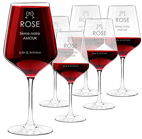 Maverton 6 Verres à Vin XL pour elle - Verres gravés 530ml - Verre Personnalisé à Vin Rouge et Blanc - Cadeau d’anniversaire pour chaque Femme - Cadeau Femme Personnalisé - Mariage