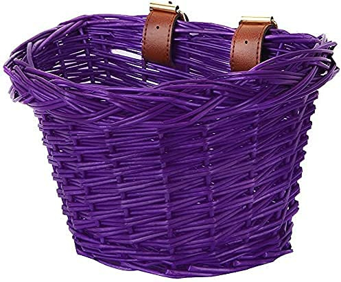 EIRONA Kinderfahrrad-Lenkerkorb, Fahrradkorb-Aufhängekorb, geeignet für Jungen und Mädchen, Kinderfahrradzubehör, umweltfreundlicher handgefertigter Rattan-Korb，lila
