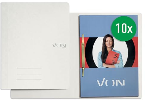 VON Leitz 10er Pack Schnellhefter A4, FSC-zertifizierter Karton in 335 g/m², Für 250 Blatt, Mappe für Schule, Studium & Haushalt, Recycelbar, Weiß, 30130001