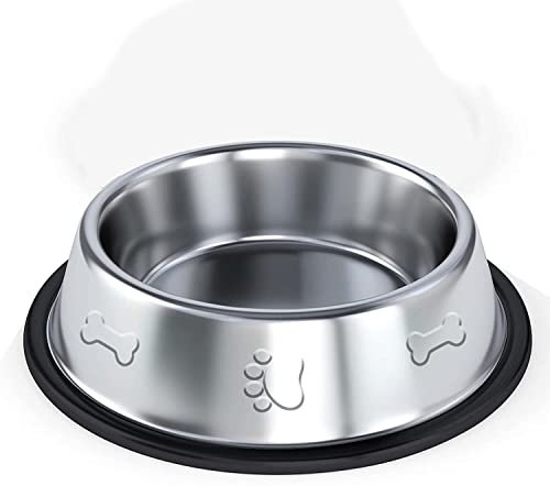 Buystarget 21cm Large Stainless Steel Pet Feeding Bowl with Anti Skid Metal Base For Dog Cats 500ml Food Water capacity With Rubber Base for indoor or outdoor