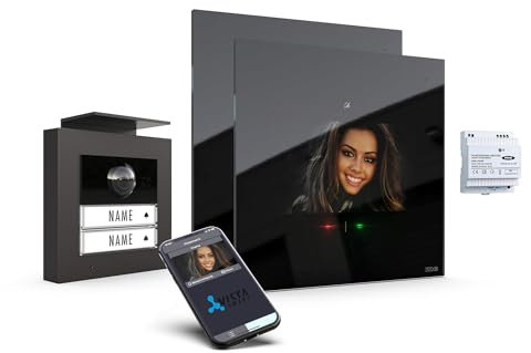 m-e iP Video-Türsprechanlage RFID anthrazit/schwarz | Aluminium Außenstation für 2-Familienhaus | 7“ Design-Innenstation flach | Türklingel mit Kamera | Freisprechanlage Video Zweifamilienhaus 4-Draht