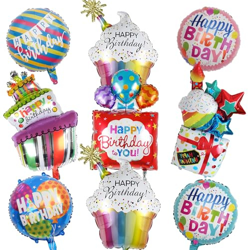 Happy Geburtstag Kuchen Folienballon Deko - 9 Stück Buntem Aufblasbare Torte Helium Ballon Happy Birthday Torten Folien Luftballon Für Geburtstags Karneval Urlaub Party Dekoration