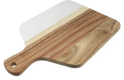 Nicerity Cutting Board with Marble and Natural Wood White Marble and Wood Charcuterie Board Cheese Board With Handle Serving （Type-1）