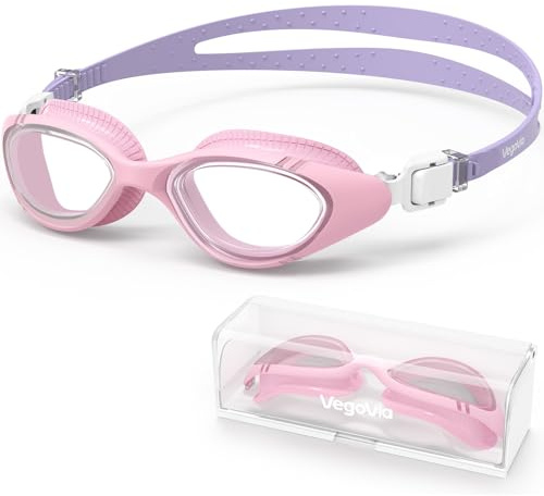 VegoVia Occhialini da nuoto per adulti per uomini e donne, occhiali da nuoto da piscina, anti appannamento, protezione UV, per giovani, rosa, occhiali da nuoto impermeabili con custodia
