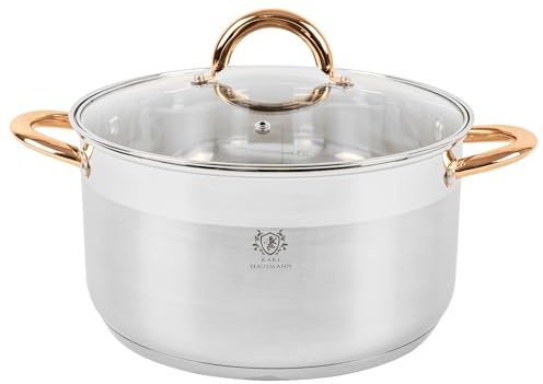 KARL HAUSMANN Edelstahl Topf 5 L Ø 24 cm mit Glasdeckel | Großer Kochtopf mit Messskala, Ø 24 cm, 3-lagiger Boden für Induktion, Gas und Glaskeramik, Spülmaschinenfest