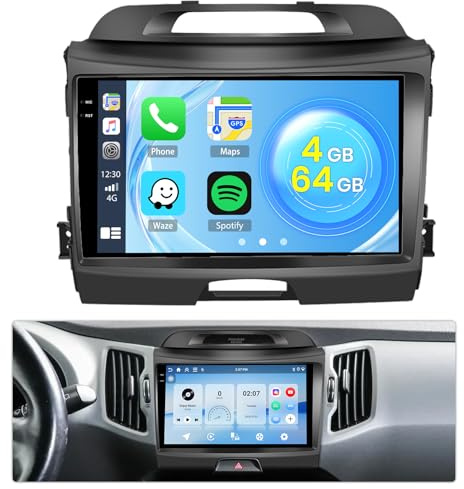 Roinvou 4+64G Radio Android para Kia sportage 2010-2016 Wireless Carplay Android Auto, 9 Pulgadas Incell Pantalla Táctil Estéreo Radio con GPS Bluetooth EQ WiFi RDS FM SWC Cámara Trasera