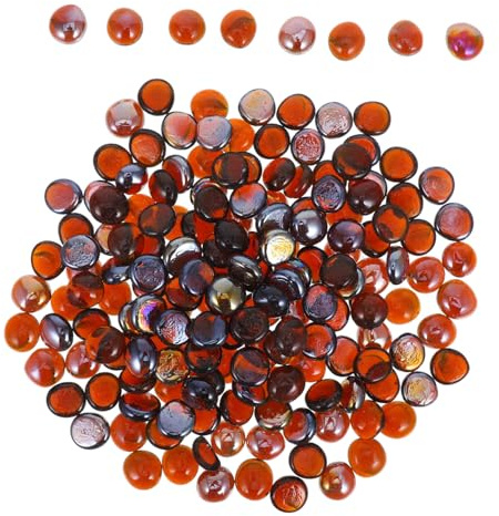 BESTonZON Piedras de Vidrio para Chimenea y Acuario Decoración, Bolas Planas de 16-19 Mm, Color Marrón, 1 Kg, Resistentes al Fuego, Aptas para Agua Dulce y Salada