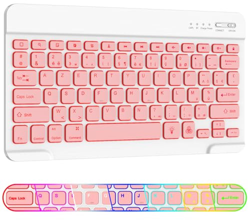 AMZBOSS Teclado inalámbrico, teclado Bluetooth, teclado para iPad portátil, compatible con iOS, Android, Windows, iPhone, iPad, Samsung, Lenovo, Huawei y otros, para oficina y estudio (iluminado
