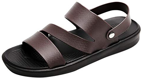 Generisch Zapatos de playa para hombre de piel, elegantes, sandalias con slingback, sandalias romanas, sandalias abiertas para exteriores, ligeras, transpirables, cómodas chanclas, marrón, 42 EU