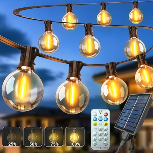 Guirnaldas Luces Exterior Solar 15M, G40 Luces Solares Exterior Jardin | 20+1 Bombillas, Control Remote, 8 Modos, Impermeable, Guirnalda Luces Exterior Solar para Jardín, Terraza, Fiesta