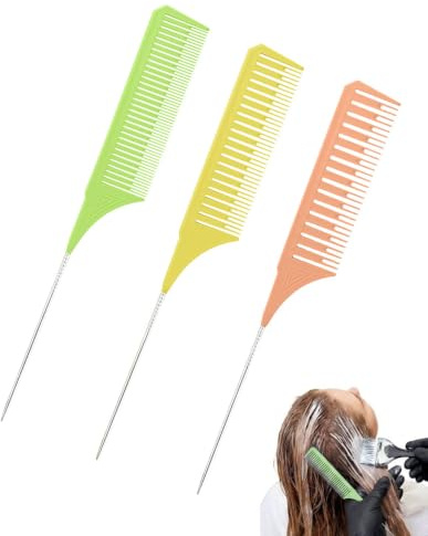 DAFNE 3 Größen Strähnenkamm,Strähnen Kamm, Strähnchenkamm, Professionelle Highlight Stielkamm Antistatischer Haarkamm Haarkamm Friseur SträHnchen Set Färbekamm Professionelle Highlight(Bunt A)