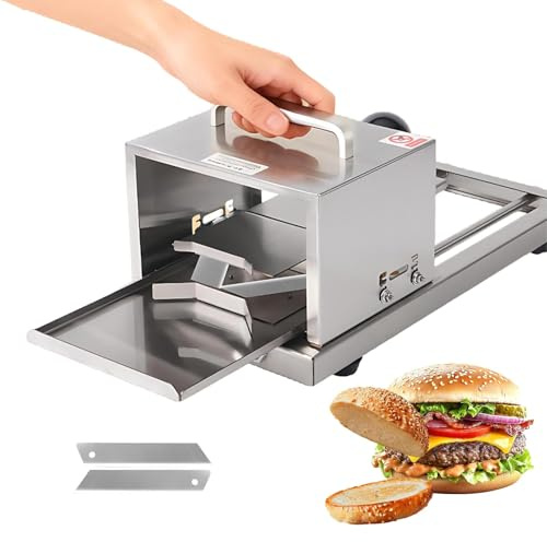 Cortador de pan comercial con grosor ajustable para bagels, sándwiches y bollos de hamburguesa, manual, compacto, cortador de acero inoxidable con 1 hoja adicional incluida