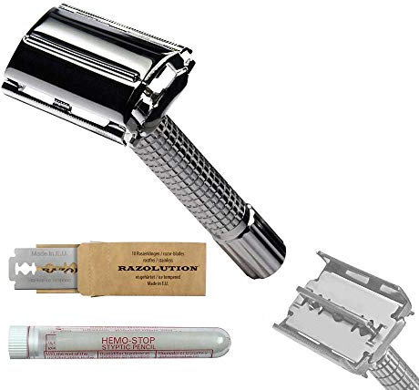 Rasierhobel Butterfly et glanzchrom plus Klingen, Alaunstick