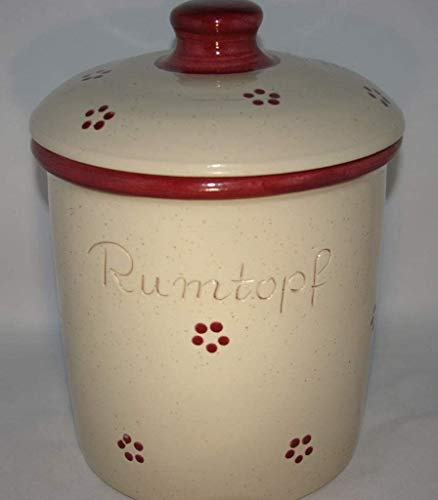 Rumtopf 5 Liter Rubin Dekor mit Deckel, grade ohne Henkel, Handarbeit