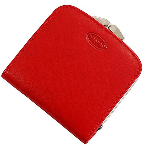 Damen Geldbörse Portemonnaie Geldbeutel Rindleder 6 Farben Bügel Börse Knipser 9,5 x 9,5 cm GoBago (Rot)