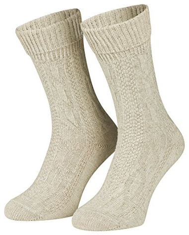 Piarini 1 Paar kurze Trachtensocken Trachtenstrumpf Umschlagsocken mit Zopfmuster - Herren Damen - Baumwolle beige meliert bis Größe 50