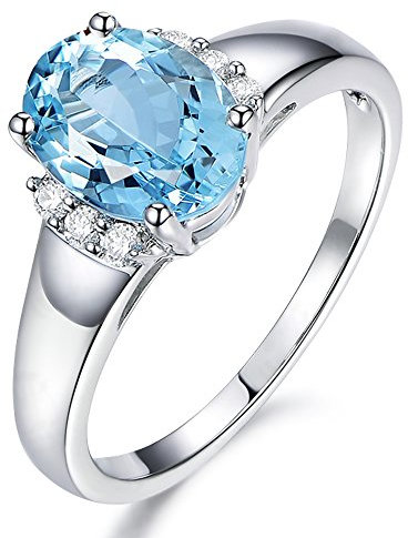 natürlich Blau Aquamarin Diamant 14K (585) Weiß Solide Gold Prong Diamant Hochzeit Verlobungsringe Versprechen Ringe für Damen