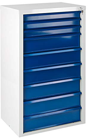 ADB Schubladenschrank Mammut, mit 9 Schubladen, Werkzeugschrank 9 Schübe, aus Metall, für die Werkstatt als Materialschrank, Komplett vormontiert, abschließbar, 70x43,5x120 cm, Hergestellt in der EU | Metall-Werkzeug- & Materialschrank, komplett vormontiert, abschließbar, neun Schübe, hergestellt in der EU
