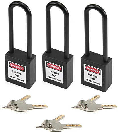 MroMax Lockout Tagout Lock, lucchetto di sicurezza con chiave diversa, lucchetto di sicurezza Loto PA Grillo nero lucchetto per blocco fuori tag 3 pezzi
