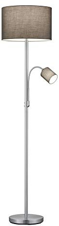 lightling modern Stehleuchte mit Lesearm in nickel matt, Stoffschirm anthrazit, exkl. 1 x E27 max. 60W und 1 x E14 max. 18W, ø 35 cm, Höhe: 170 cm