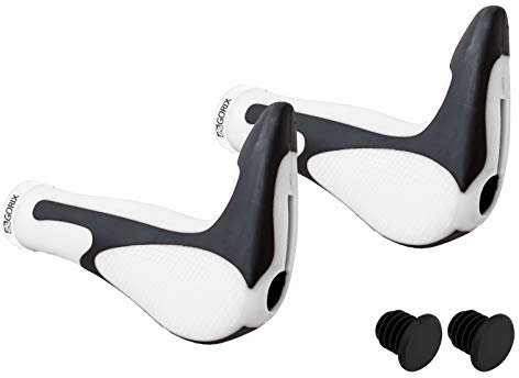 GORIX Bike Ergo Grips Bar End Cycle Lock am Lenker Mountainbike MTB (GX-849AD3-L1-G2) (Weiß × Schwarz)
