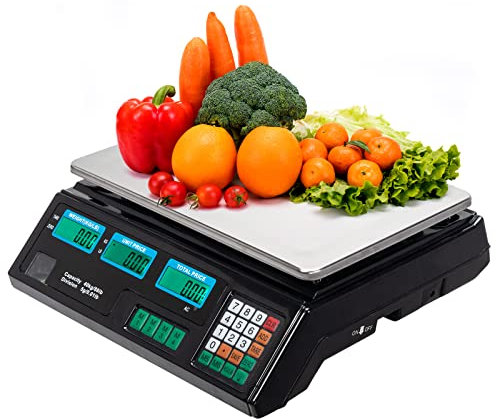 Bonnlo 88LB 40KG Deli Electronic Commercial Price Computing Scale w/LCD Display & Charging Cable for Store, Kitchen, Restaurant Market, Farmer, Food, Meat, Fruit (Silver & Black)