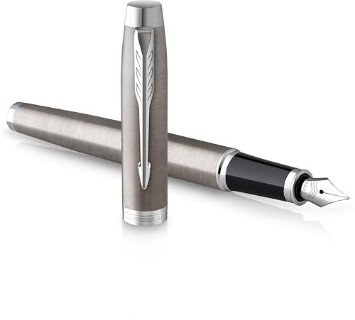 Parker IM Fountain Pen | Stainless Steel with Chrome Trim | Fine Point with Blue Ink Cartridge | Gift Box