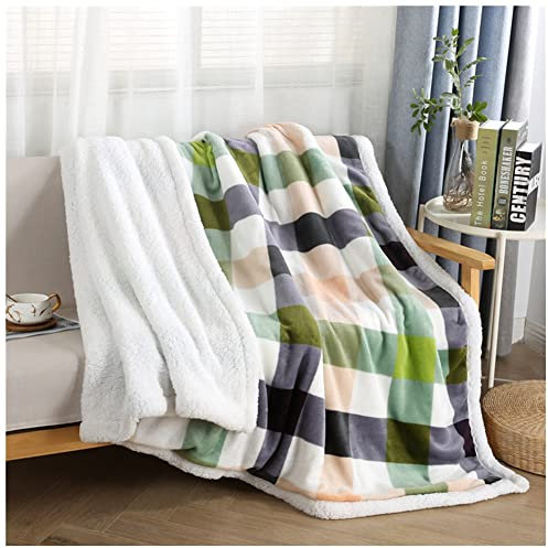 Kariert Kuscheldecke Warm Sherpa Sofaüberwurf Decke, Dicke Sofadecke Couchdecke Zweiseitige Wohndecke - Weiche & Warme Sofadecke - Fleecedecke für Bett, Sofa und Couch,Grün,130x160CM