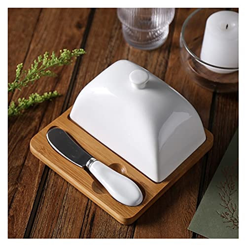 luckxuan Butterdose Kreative Butterplatte Set Teller mit Keramikdeckel Buttermesser Buttergericht Western Lebensmittel Käsekasten Set Butterdosen