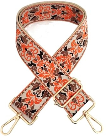 Taschengurt Schulterriemen mit Blumen Muster Verstellbarer 5CM Schultergurt 75-130cm Umhängegurt Karabiner Farbe Gold Leinwand Schultergurt für Schultertasche Tragetaschen für Damen,Orange