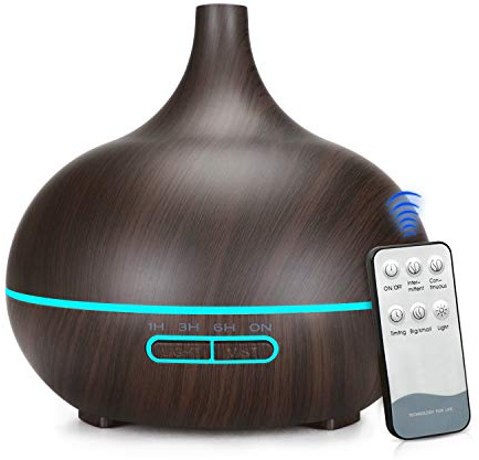 400ML Luftbefeuchter für Schlafzimmer Elektrischer Aromatherapie-Befeuchter im Holzmaserung mit 7-farbigem LED-Licht Leise Aroma Diffuser Wasserlose Auto-Off Duftöldiffusoren (Schwarz)