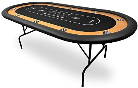 Table de Poker 10 Joueurs 214×108 cm – Tables de Poker Pliables – Tapis Noir – Table Poker Pliable pour Jeu de Cartes – Pieds en Acier – Racetrack Bois – 10 Porte-Gobelets