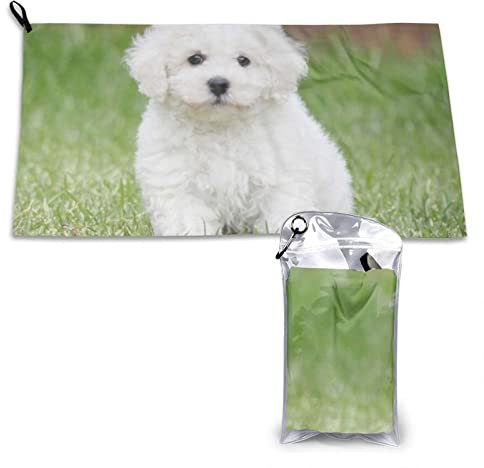 AROONS Schnell trocknendes Handtuch mit Tasche – Bichon Frisé-Hund, bedruckt, super saugfähig, Mikrofaser, Reise-Sporthandtücher, 80 x 40 cm