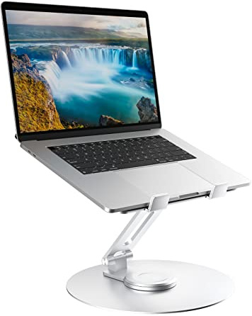 Epherie Laptop Ständer mit 360° drehbarem rundem Basis, Höhenverstellbarer ergonomischer Laptopständer, Belüfteter Computerständer, Faltbarer Stabiler Laptophalter aus Aluminium für Schreibtisch