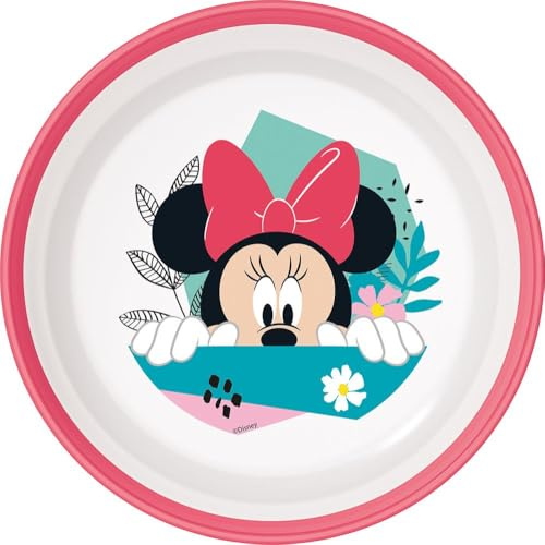Tataway Disney ciotola rosa e bianca per bambine in plastica Minnie con base antiscivolo