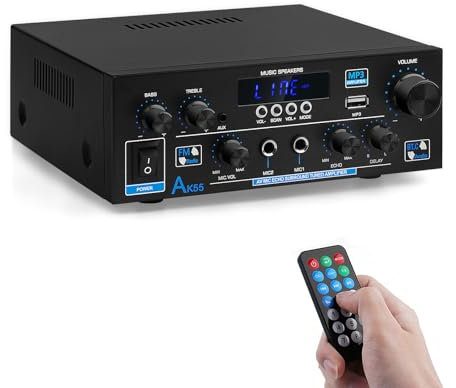 HiFi-Verstärker AK55 Bluetooth Stereo-Audioverstärker Receiver 2 Kanäle 70WX2 Max. 600W Digitale Endverstärker Soundverstärker 12V/ 220V für Zuhause oder Auto