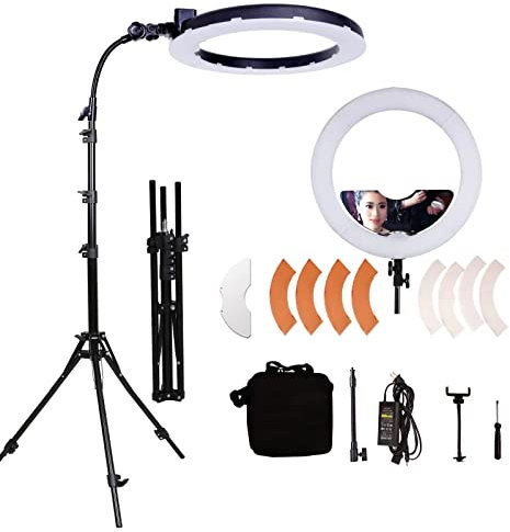 GSKAIWEN Lampe à Anneau LED 65W 18 Pouces de Maquillage avec Miroir pour Sourcil Lumière pour Tatouage, Beauté, Extension de Cils, Eclairage de Photographie de Studio avec Trépied Support de Téléphone