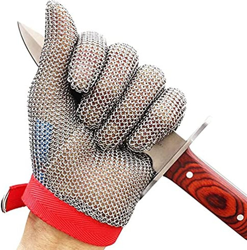 Anti Cutting Gloves Stainless steel anti cutting gloves Chain mail gloves Glass cutting safety work stab proof gloves Adjustable wrist strap (Size : 1PCS/XS)