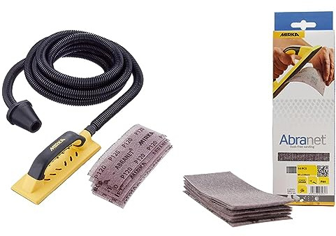 Mirka Handy Sanding Kit 80 x 230mm Single Unit & Mirka Abranet net Sandpaper Strips 80x230 mm/Grip/Grit P80 / 10 pcs / AE175F1080 / for dust-Free Sanding of Wood, Filler, Varnish, Plastics