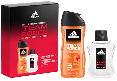adidas, Set Team Force 2 Produkte, Eau de Toilette 100 ml, Orange und Patchouli, Duschgel 250 ml, 2-in-1