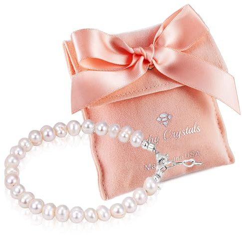 Baby Crystals Freshwater Cultured Pearl Bracelet, Baby Bracelets for Infant Girls and Boys, Sterling Silver Jewelry keepsake Baby Shower 1st Birthday Girl, 1 Year Old Girl Gifts, Toddler Birthday Gift