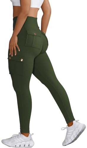Nuofengkudu Sportbyxor med hög midja för damer, kvinnor, leggings med fickor, M