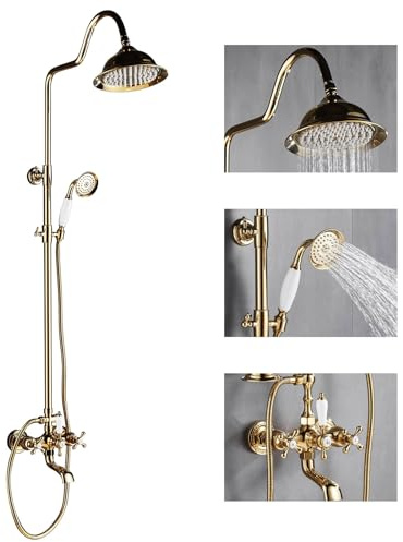 DELURA Colonne de Douche Laiton Rétro Système de Douche Réglable Ensemble de Douche Mural Set Kit de Douche en Bronze Mitigeur de Douche pour Salle de Bain Set (Size : B)