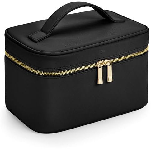 Boutique Beauty Case Kosmetiktasche Kulturbeutel Waschtasche en cuir synthétique Saffiano de 23 x 15 x 14 cm avec poches intérieures et poignée de transport, Noir , Moderne