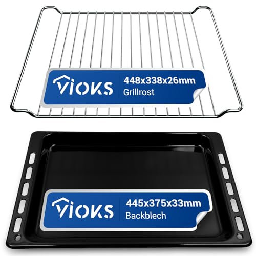 VIOKS Tiefes Backblech Set 445x375x33mm Ersatz für Whirlpool 481010539879 & Grillrost 481245819334 448x338x26mm / Universal Backblech mit Hohem Rand und Ofen Gitterrost für Backofen
