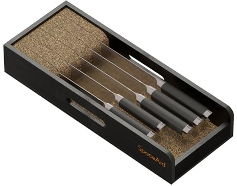 SpaceAid Knife Drawer Organizer Bamboo Insert Dock, Kitchen Steak Knives Holder Organizers Block for Drawer in Storage Organization (Small, Black)