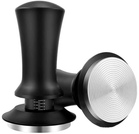 Federbelasteter Tamper 51/54/58mm Manschette Einstellbare Tiefe Holzgriff Rostfreier Stahl Kaffeemehlpresser Basis Edelstahl 304 Griff Aluminium Cafes (Schwarzer Schraubgewinde,54mm)