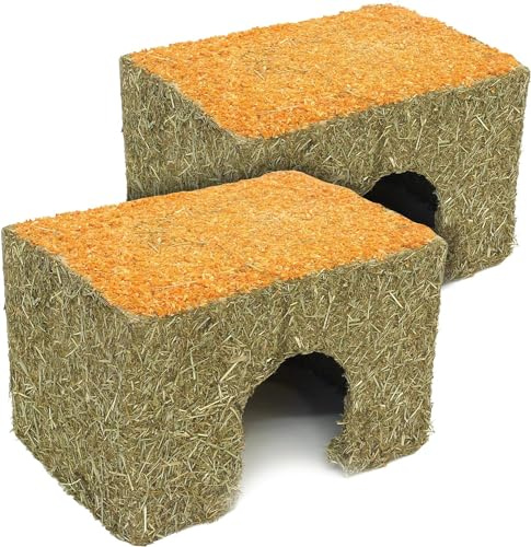 Natural Large Carrot Cottage for Small Animals 2 Pack - Great for Rabbits & Guinea Pigs - 37 x 25 x 24cm