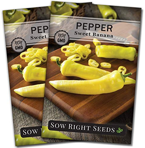 Sow Right Seeds - Sweet Banana Pepper Seed for Planting - Non-GMO Heirloom Packet with Instructions to Plant an Outdoor Home Vegetable Garden - Grow an Abundance of Long Thin Mild Peppers (2)
