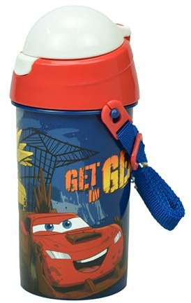 OM SUPPLIES Cars Sport Pop Up Canteen Cycling Water Bottle Drink Bottle Flask with Neck Cord for Easy Carry School Lunch Kids Childrens 500ml (Cars)